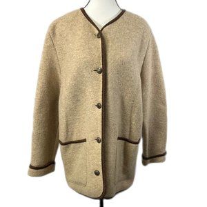 Vintage LL Bean Women’s Open Front Tan Cardigan Sweater Jacket with Buttons, Med